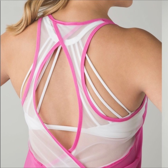 Lululemon Tranquil Tank in Pink Paradise Mesh Open Back Top no tag size 8 Rare - Picture 3 of 7